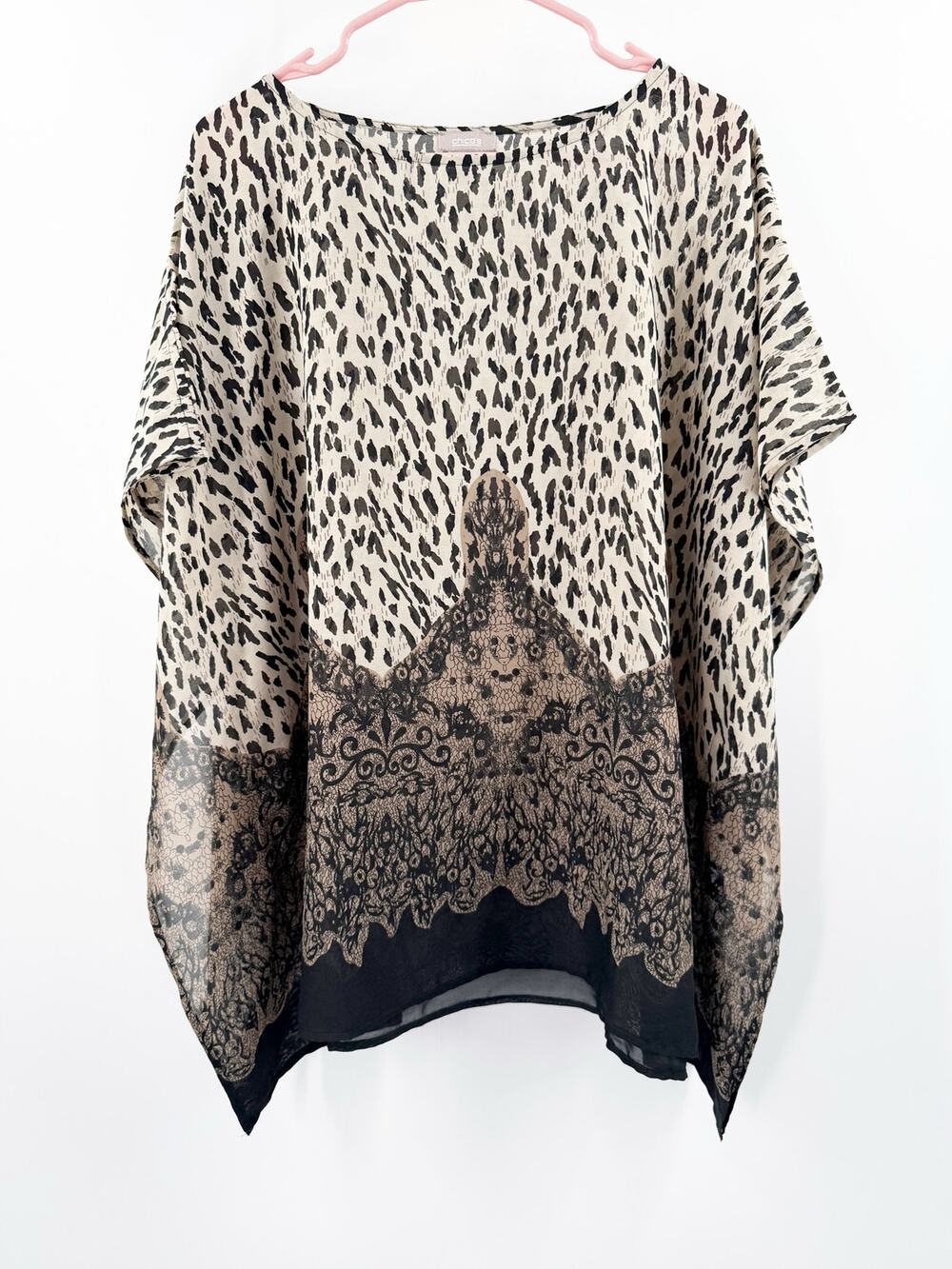 Chico's Poncho Women’s Small/Medium light animal crepe sheer safari travel vaca